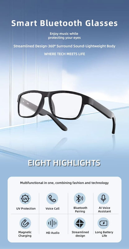 AI Bluetooth Smart Sunglasses with Voice Assistant.