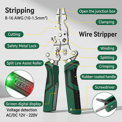 8 in 1 Wire Stripper with Voltage Tester, Electric Plier (Green).