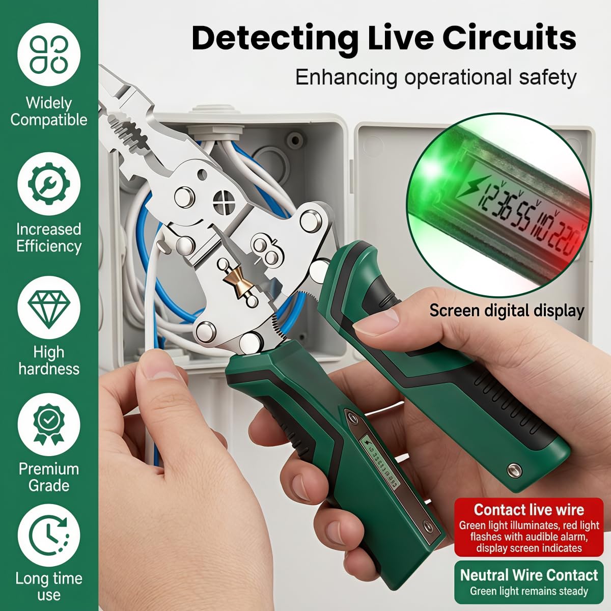 8 in 1 Wire Stripper with Voltage Tester, Electric Plier (Green).