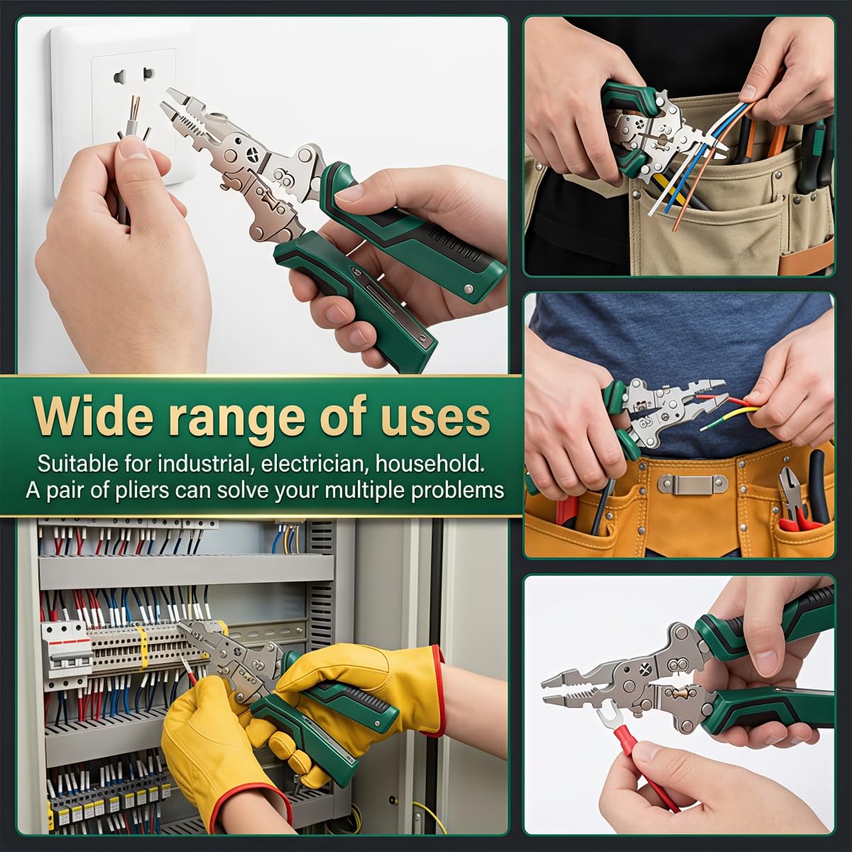 8 in 1 Wire Stripper with Voltage Tester, Electric Plier (Green).