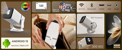 Portable Mini Projector for Home & Bedroom | 4K Supported | WiFi & Bluetooth | Android, Screen Mirroring, HDMI, USB